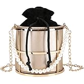 Clutch Bag for Women Pearl Evening Bags Top-Handle Metal Bucket Bag Crystal Chic Purses Formal Wedding Handbags