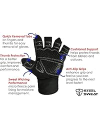Steel Sweat Weightlifting Gloves - 18 inch Wrist Wrap Support for Workout, Gym and Fitness Training - Best for Men and Women Who Love Weight Lifting - Leather ZED