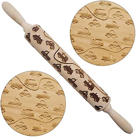 XdiseD9Xsmao Car Truck Vehicle Shape Engraved Rolling Pin Durable Lightweight Baking Cookies Biscuit Pasta Clay Dough Roller Tool L