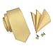 Hi-Tie Mens Gold Plaid Silk Tie Hanky Cufflinks set (Gold)