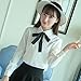 ETOSELL Womens Button Down Shirt Long Sleeve White Cotton Peter Pan Blouses White Collared Dress Shirt with Bow Tie