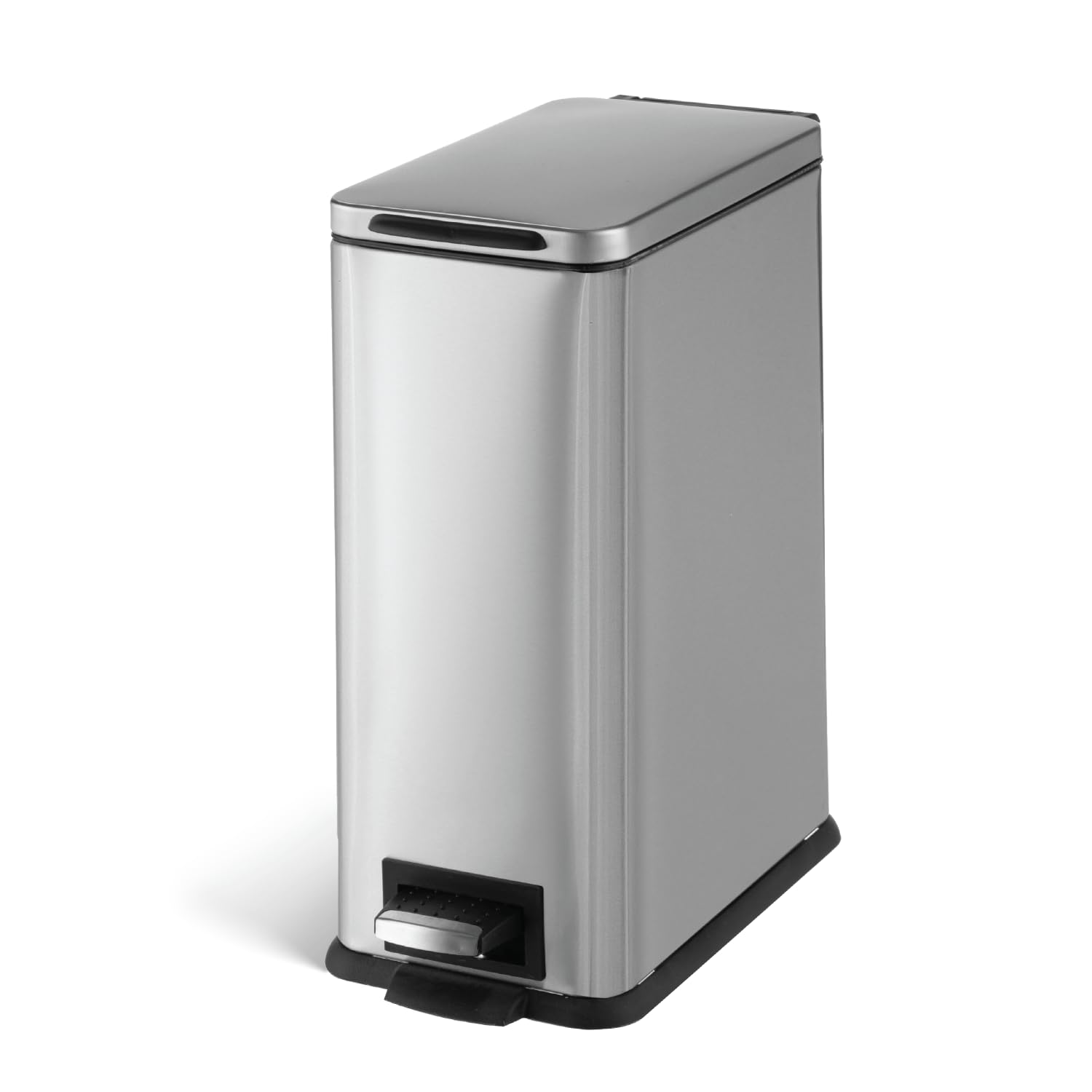 Photo 1 of Home Zone Living 3 Gallon Small Trash Can with a Lid and Step Pedal, Stainless Steel with Slim Design for Home and Office, Silver, 10 Liters