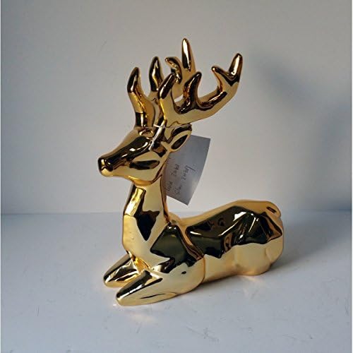 Christmas Holiday Sitting Ceramic Deer Figurine Table Top, Gold, 9.25"H