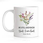 RZHV Be Still And Know That I Am God Psalm 46:10 11 Oz Novelty Mug, Funny Floral Coffee Mug for Christian, Pray Room Gifts for Men, Bible Verse Religious Faith Gifts for Women