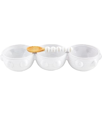 Mud Pie Beaded Double Dip Pick Set - Terracotta Appetizer Server With Toothpick Caddy (White)