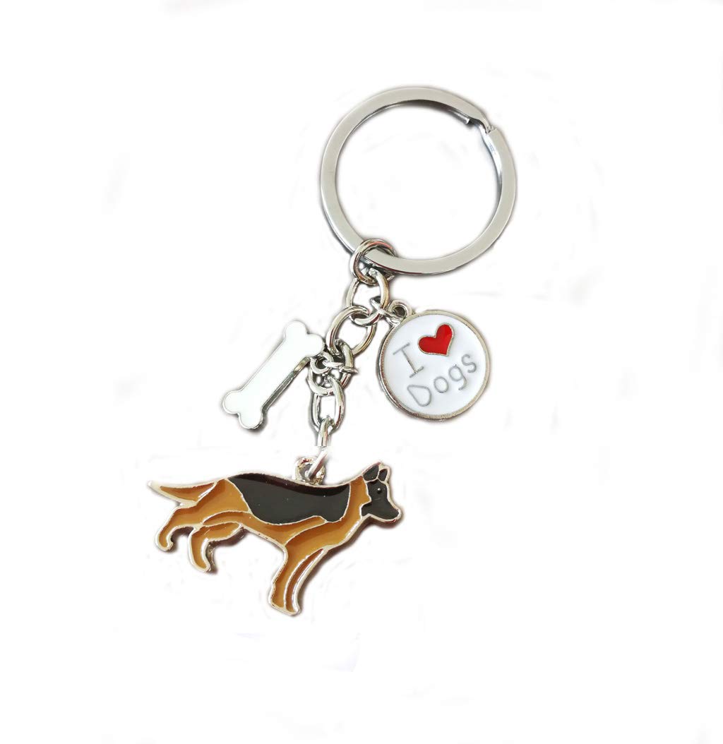 BbearT® Dog Key-Ring Keychain,Small Puppy Metal Keychain Keyring Keyfob Key Tags Car Keyring Bag Charm,German Shepherd Dog Brown