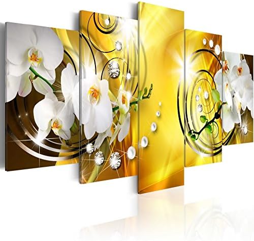 Flower Canvas Print Art Large Wall Decor Oversized Picture 5 Piece White Orchid Floral Painting Diamond HD Yellow Artwork Modern Ready to Hang (80”x 40”, Yellow Admiration)