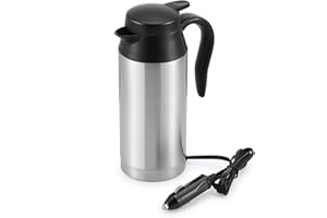 S SUNSBELL Sunsbell Portable Electric Car Kettle - 650ml Car Kettle Water Boiler 12V Car Heating Travel Cup Stainless Steel Car Heated Travel Mug Car Coffee Cup Warmer with DC 12V Charger for Car (Sliver)