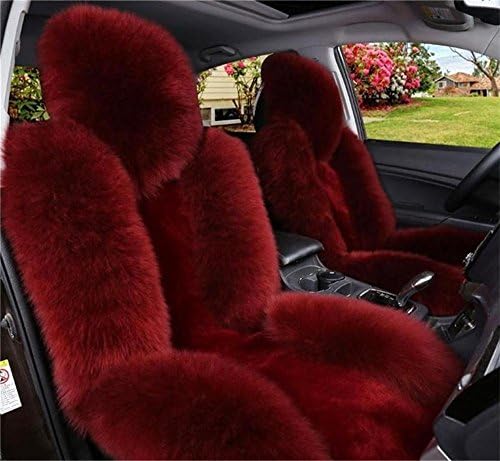 Oroyal Universal Fit Car Seat Covers Set, Warm and Comfortable Soft Genuine Australian Wool Fur, Winter Season Design (Universal Fit For Most Cars, SUV, Trucks or Vans) (Burgundy)