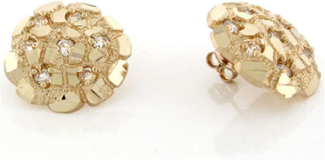 10k Real Gold 2cm Round Nugget Diamond Cut CZ Unisex