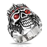 Stainless Steel Pirate Skull King with Red CZs Wide Cast Ring (14)