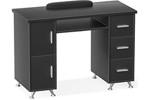 ABTSalon Nail Tech Table Acetone Resistant Professional Nail Table for Nail Tech Wide Desktop Manicure Table Nail Station (Black)