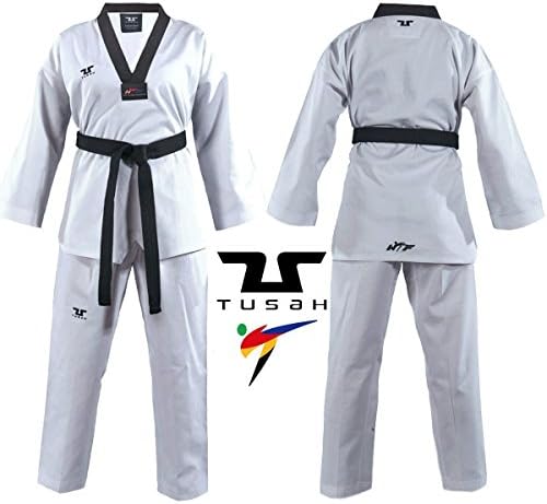 Tusah Adults Taekwondo Uniform - Black Collar World Taekwondo GI SUIT DOBOK TKD