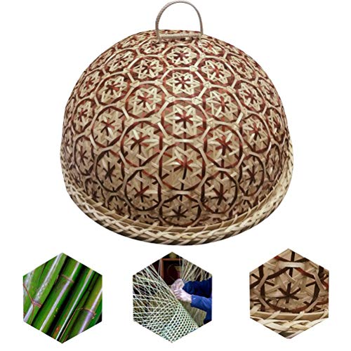 Coralpearl Bamboo Woven Food Dome Lid Cover, Keep out Flies Bugs and Table Serving Tray Storage Plate Platter with Handles for Picnic Party Bread Cake Pizza Dry Fruit Dessert Indoor Outdoor (Red) - Thumbnail 5