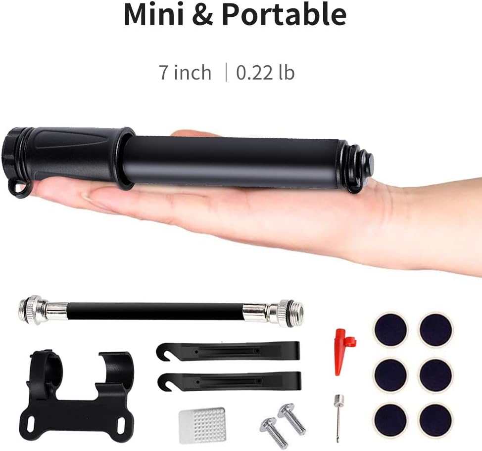 Mempedont Portable Mini Bicycle Pump, Pump Bike, Bike Pumps with Glueless Puncture Repair & Mount Kit, Fits Presta & Schrader for Road, Mountain & BMX Bikes, 100 PSI High Pressure, Fast Tire Inflation : Sports & Outdoors