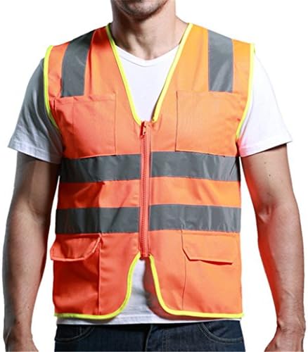 VanSafety Class 2 Safety Vest Reflective Zipper Closure with Pockets Breathable Fluorescence,orange,XL