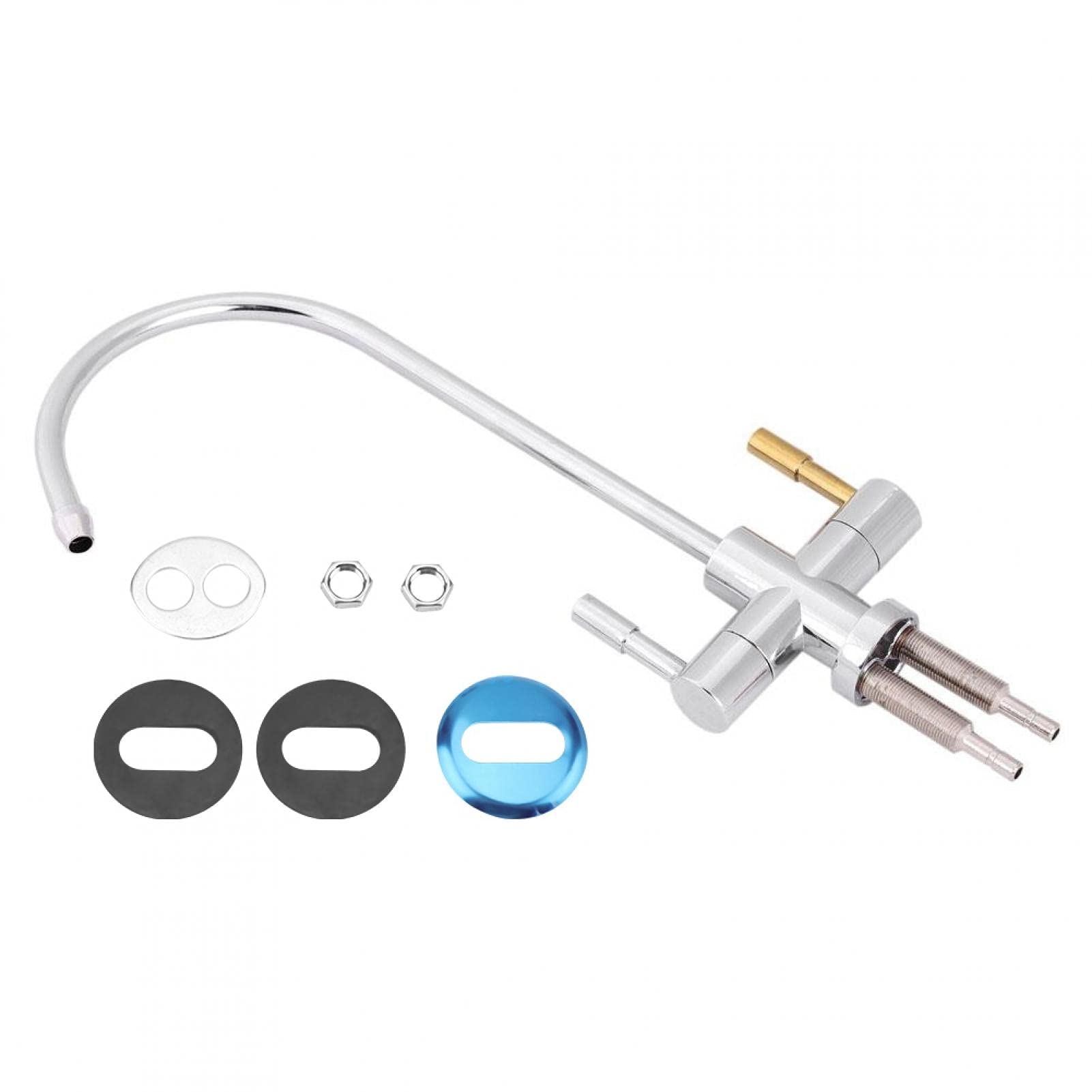 Two hole faucet Kuuleyn Free Reverse Osmosis Faucet for RO Drinking Water Systems, Brushed Nickel, 1/4'' Double Holes Sink Faucet Tap Chrome Reverse Osmosis RO Drinking Water Filter