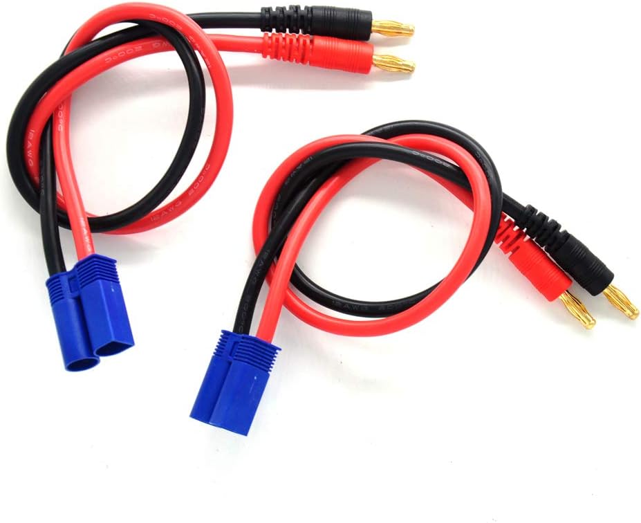 Padarsey EC5 Connector to 4mm Bullet Banana Plugs Battery Charge Lead Adapter 12AWG Silicone Wire Cable 11.8 inch (300mm) 2 Pack,Black