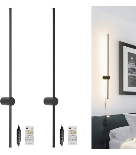KELUOLY Wall Sconces Set Of 2 – White Fabric Shade, Matte Black Column, Hardwired For Living Room, Bedroom, Bathroom