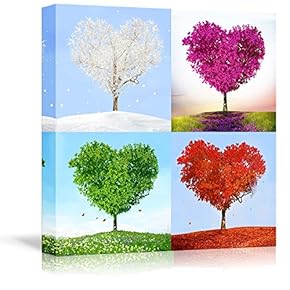 Canvas Prints Wall Art - Tree of Love in Four Seasons (Winter,Spring,Summer,Autumn) | Modern Wall Decor/Home Decoration Stretched Gallery Canvas Wrap Giclee Print. Ready to Hang - 12" x 12"