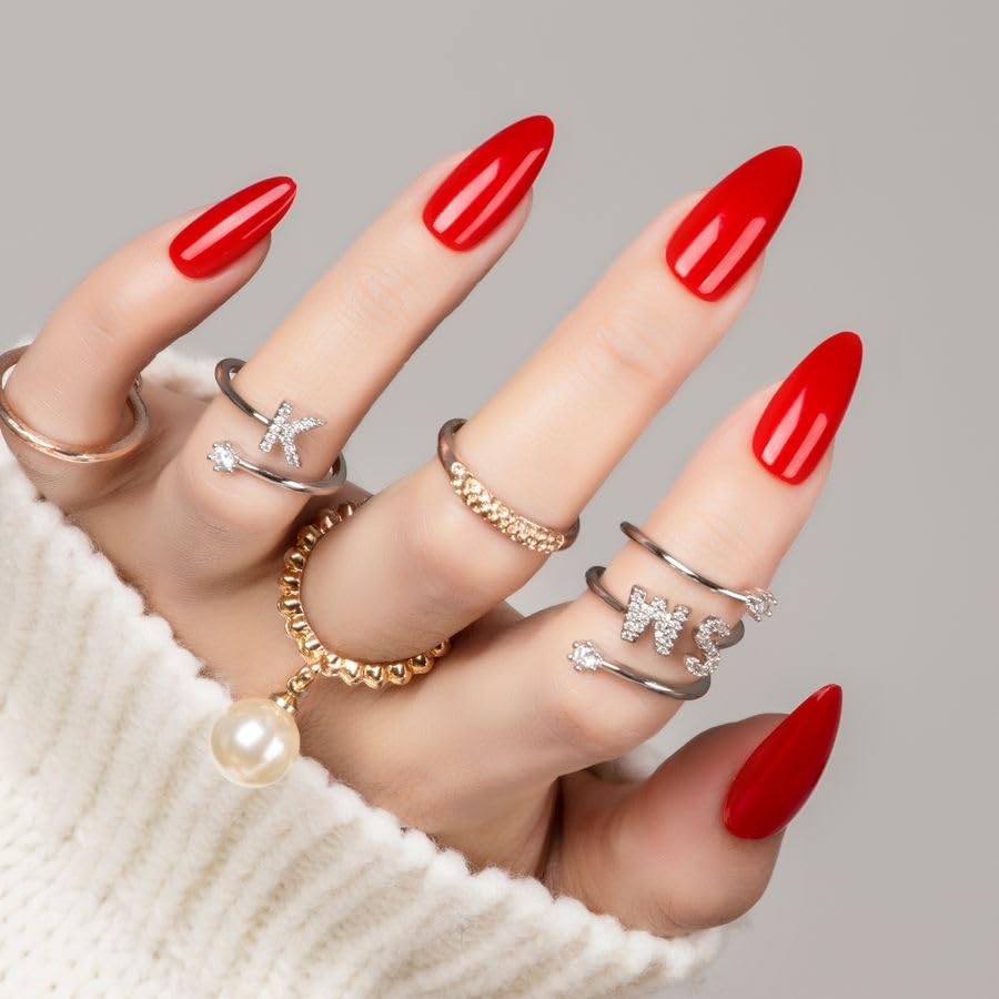 30Pcs Red Almond Christmas Press On Nails Reusable Fake Nails- Supremely Fit & Natural Soft Gel Nails,15 Sizes, Reusable Fake Nails Kit with Gift Box for Women - Image 3