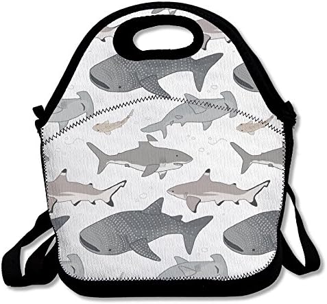 YWG Sea Shark Pattern Ziplock Lunch Tote Bag Portable Handbag Lunch Box Waterproof Insulated Food Container For Boys&Girls School Picnic Office Travel Outdoor
