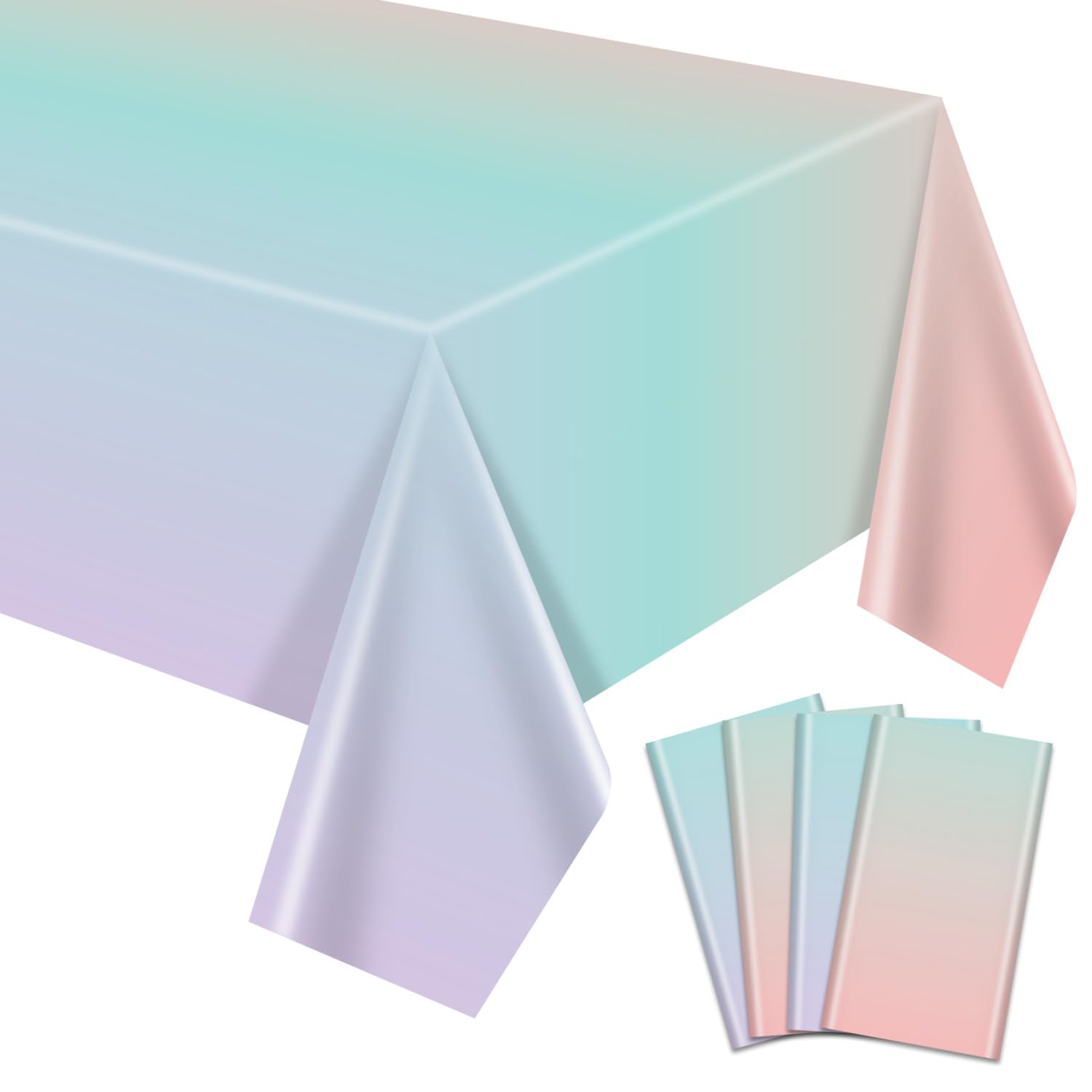 APUXXJUPA 4 Pack Rainbow Tablecloth, 130 x 220 cm Pastel Table Cloths Colorful Rainbow Table Covers for Ice Cream Party Decorations Wedding Easter Girl and Princess Birthday Party Supplies