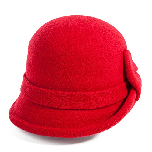 Siggi Ladies 1920s Wool Felt Cloche Bowler Hats for Women Bucket Hat Packable Red