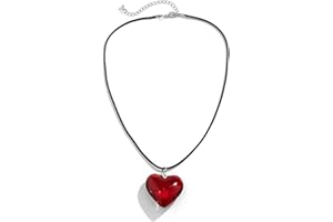 Mullike Chunky Puffy Heart Choker Necklace for Women Big Glass Heart Pendant Necklace With Elegant Braided Bow Adjustable Goth Black Velvet Chain Y2K Trendy Jewelry Gifts for Teen Girls