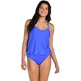 24th & Ocean Womens Underwire V-Neck Blouson Tankini Swimsuit Top