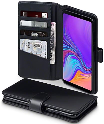 TERRAPIN, Compatible with Samsung Galaxy A9 2018 Case GENUINE LEATHER Wallet Flip Cover - Black