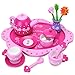 Imagination Generation Pink Blossoms Tea Time Set for Two – Wood Eats! Tea Party Playset with Tea Cups, Kettles, Saucers, Spoons, Flowers, & Floral Tray – Play Food Accessories (16pcs.)