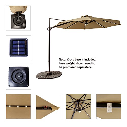 image for FLAME&SHADE 10' Solar LED Offset Cantilever Umbrella for Outdoor Deck,