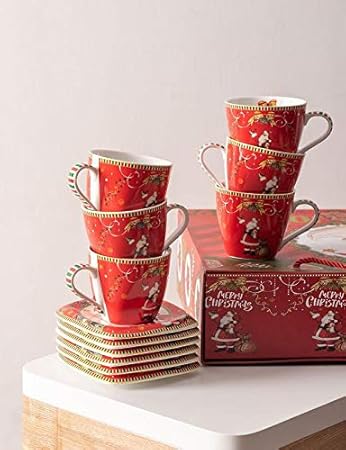 The Decor Kart Ho-Ho-Ho - Set of 6 Teacups & Saucers