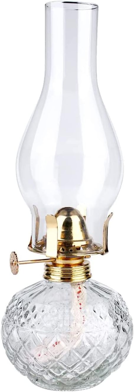 Oil Lamps & Accessories - DNRVK Chamber Oil Lamps for Indoor Use Vintage Glass Kerosene Lamp Lantern Classic Clear Oil Lamp Hurricane Lamp for Home Lighting Tabletop Decor 11 Inch