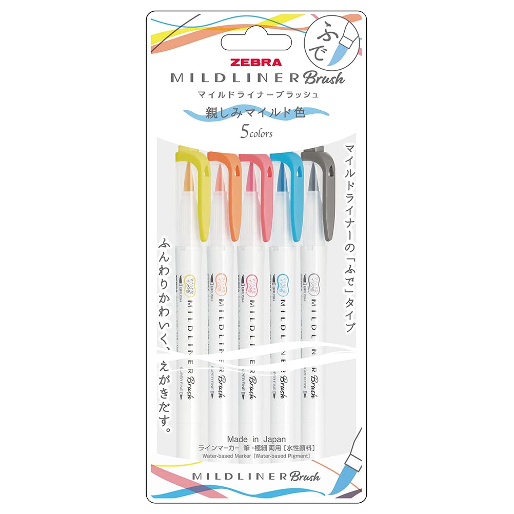 ZEBRA WFT8-N-5C-N Highlighter, Mild Liner, Fluorescent Marker Pen Mild Liner Brush Friendly Mild Colour N 5 Colours WFT8-N-5C-N Made in Japan