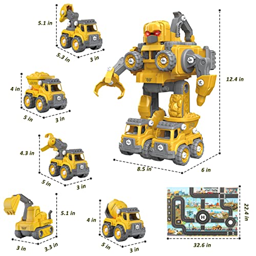 Toys for 5 Year Old Boy Take Apart Toys Construction Robot Toys Vehicle Set 5 in 1 Construction