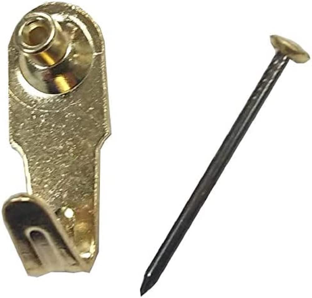 Merriway BH06707 (30 Pcs) EB Heavy Duty Picture Hooks With Pins, Single Hole 20 lb Breakweight, Brass Plated 24 x 9mm - Pack of 30 Pieces