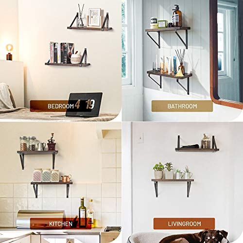 Labcosi Dark Brown Floating Shelves, 2Pack Farmhouse Wooden Wall Decor