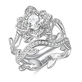 Newshe Jewellery Round White Cz 925 Sterling Silver Flower Wedding Band Engagement Ring Sets