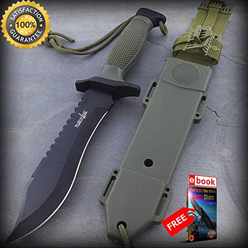 12'' COMBAT TACTICAL SURVIVAL HUNTING SHARP KNIFE with SHEATH MILITARY Bowie Fixed Blade Combat Tactical Knife + eBOOK by Moon Knives