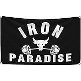 Iron Paradise Flag 3x5 Ft Indoor Outdoor Gym Banners for Home Gym Wall Decor, Fade Resistant Funny Flags 90x150cm with 4 Brass Grommets