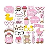 Tinksky 29pcs Baby Shower Photo Props, Baby Bottle Masks Pink Photobooth Props Newborn Girl Gift Party Decorations