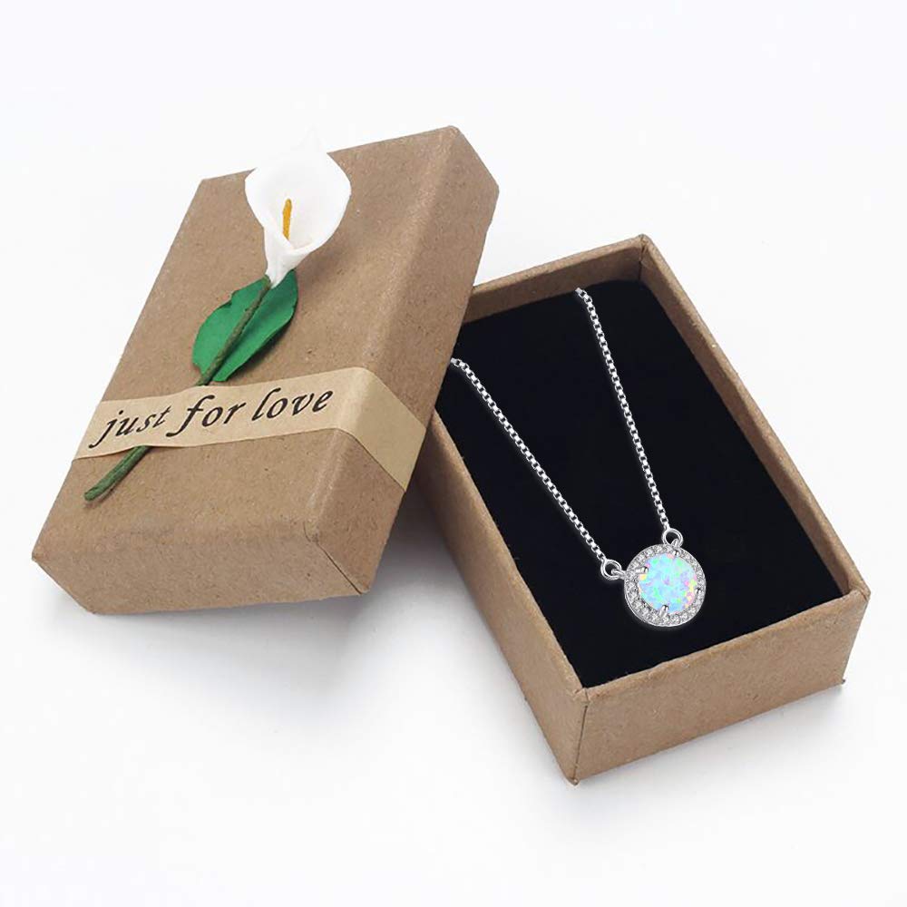 Sterling Silver Round Cubic Zirconia Inlaid Opal Pendant Necklace for Women 16\