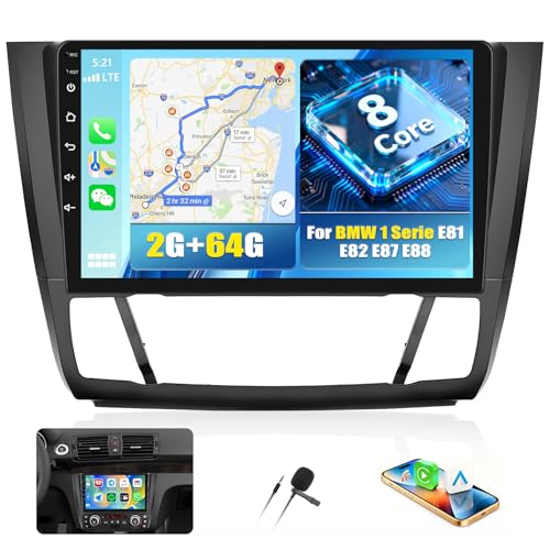 8 Core 2G+64G CAMECHO Android 13 for BMW 1 Series E81 E82 E87 E88 with Navi Carplay Android Auto, 9 Inch Double DIN Display Car Radio with Bluetooth5.0 FM/RDS 32EQ DSP SWC