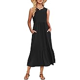 Gracyoga Women's Summer Maxi Dress 2025 Casual Sleeveless Crewneck Aline Flowy Tiered Long Beach Dresses with Pockets