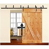 [Sale] 8 FT Heavy Duty Bypass Double Door Sliding Barn Door Hardware (Powder Coated Frosted Black) (J Shape Hangers) (2 x 8 Foot Solid Rails) Installation Video Included by Homeland Hardware