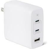 Amazon Basics 120W Fast Charging USB-C Nano GaN Wall Charger, 3-Port for Laptops, Tablets, Phones, Compact Travel-Friendly Size, White