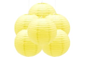 CEEYSEE 6 Pcs Paper Lanterns 12-Inch Yellow Chinese Japanese Round Hanging Decoration Paper Lanterns for Halloween Wedding Birthday Paper Lanterns Party Decorations (Yellow)