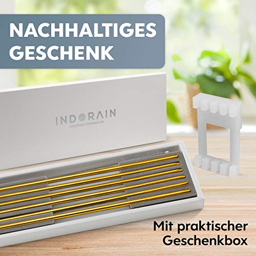 INDORAIN Edelstahl-Strohhalme (Gold, 6mm - lang) - Exklusives Set - 6 wiederverwendbare Metall Trinkhalme + innovativen… – Bild 6